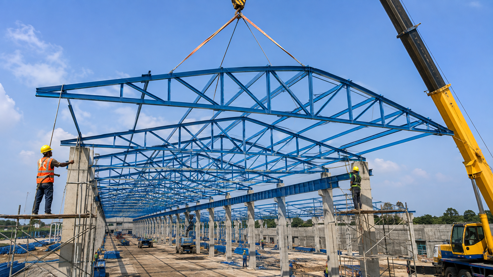 PEB roof truss installation