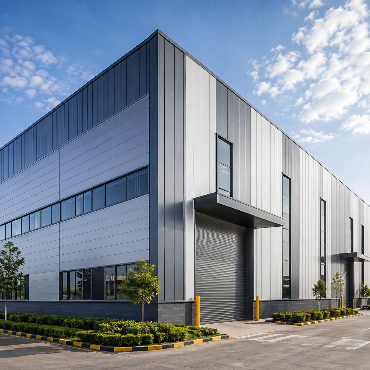 Modern cladding system on industrial building