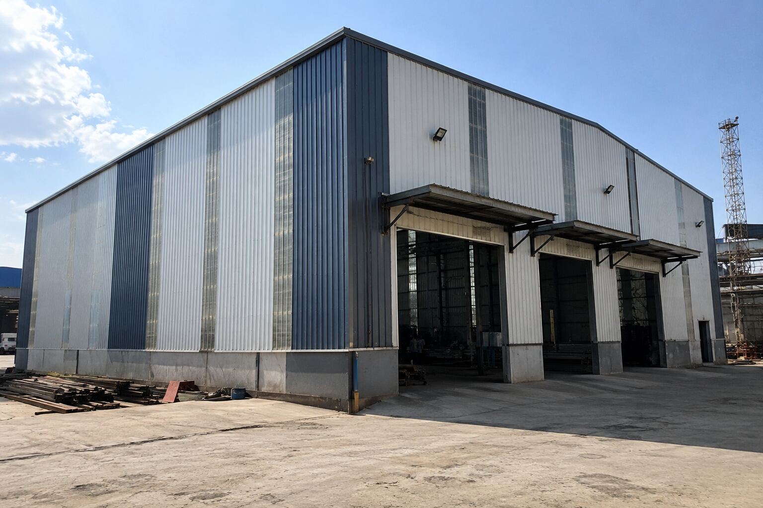 Completed pre engineered steel warehouse building