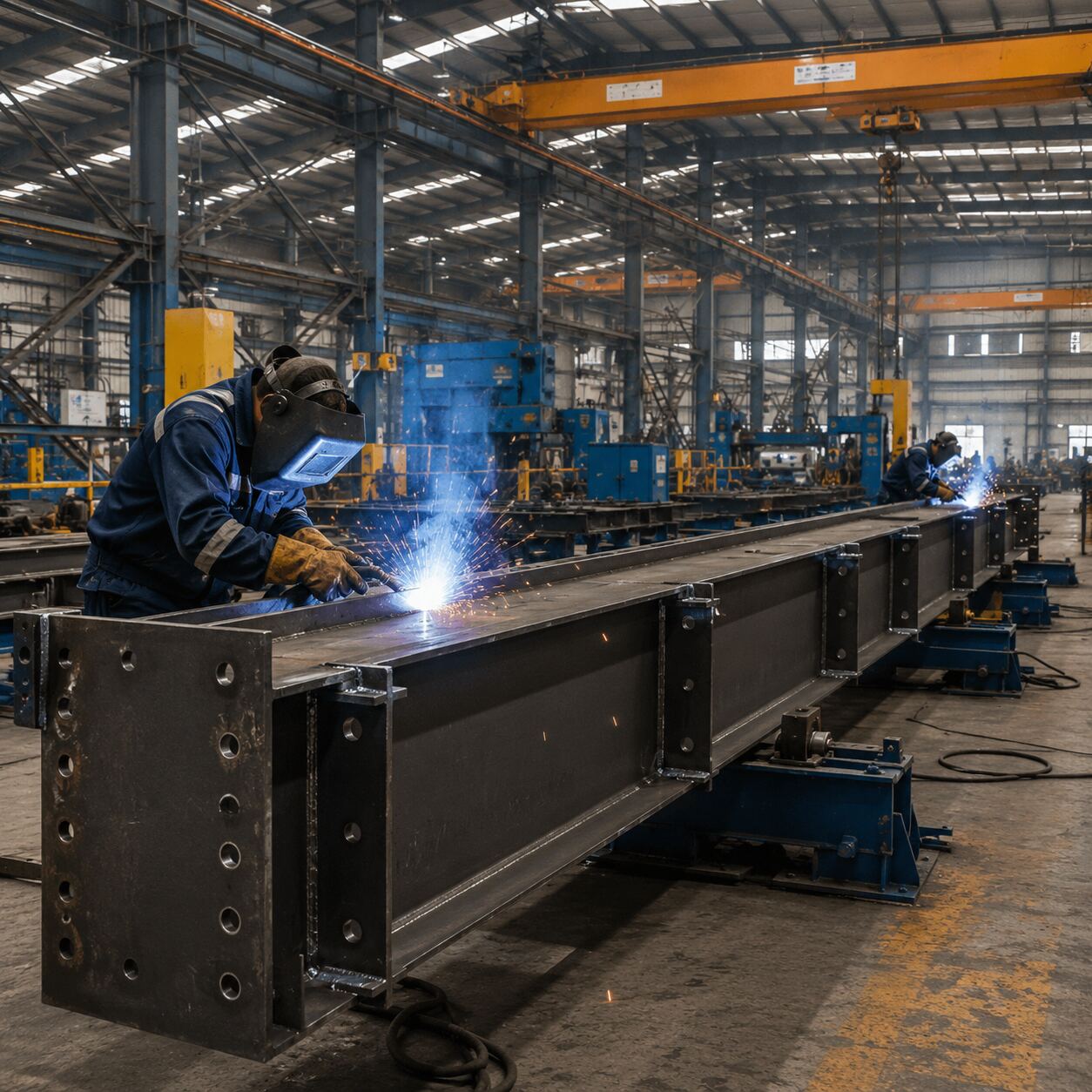 Structural steel column fabrication at Kothari Industries